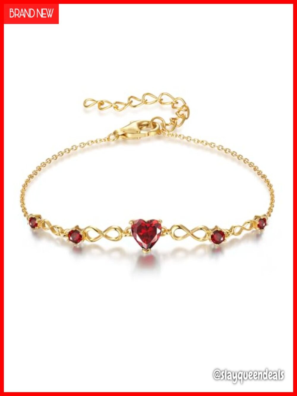 925 Sterling Silver Infinity Heart Birthstone Charm Link Bracelet